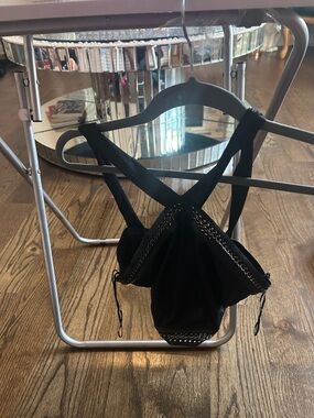 Black Chain-Trim Crossback Bikini Top